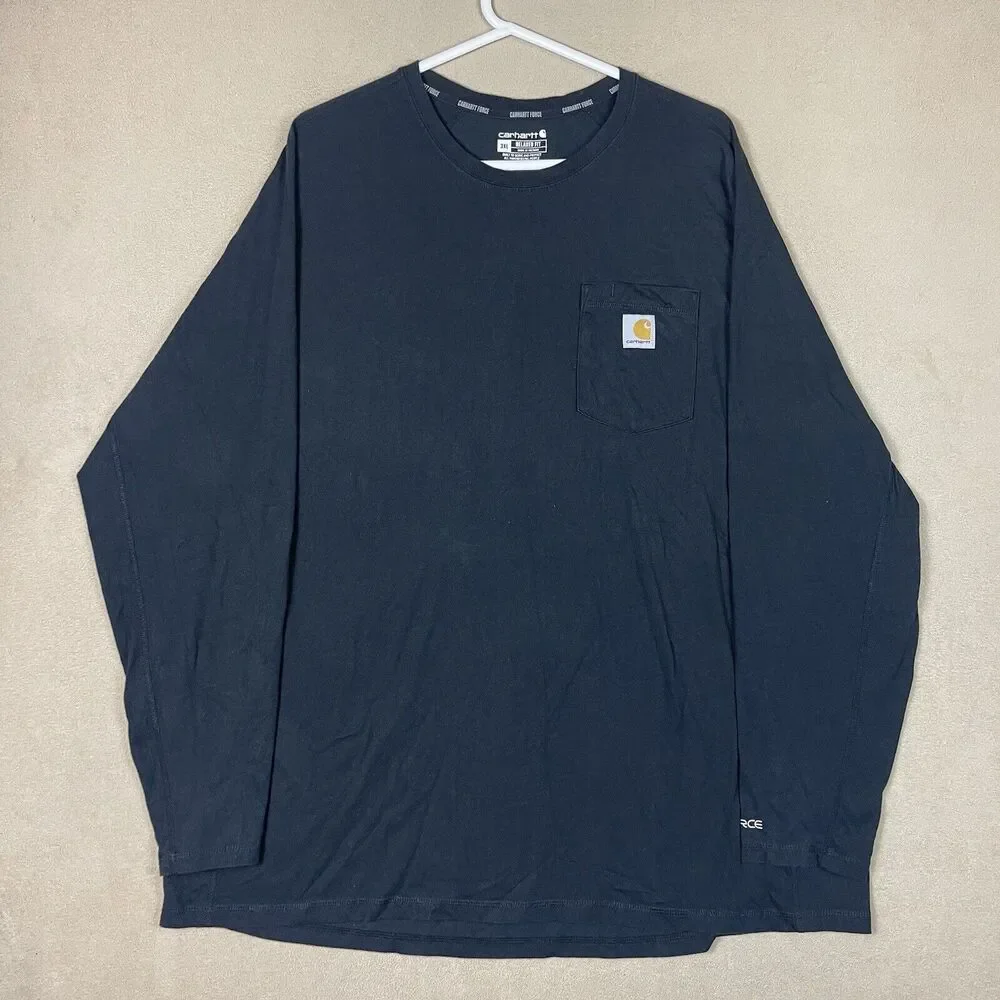 Carhartt T-Shirt Men XXXL Black Long‎ Sleeve Relaxed Fit Crew Neck Adult